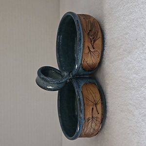 Unique Studio Pottery Signed Piece Greer Tucson Arizona Blue Inside Birds/Leave